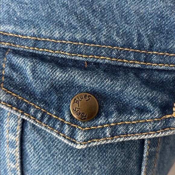 Paris Blues Original 80s Vintage Denim Fitted Zip Vest Black Velvet Collar - Picture 5 of 8